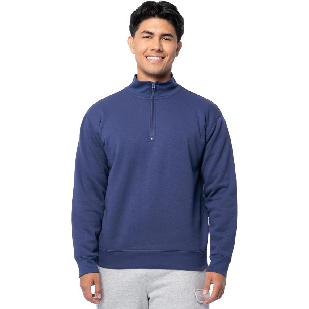 imageFruit of the Loom Mens Fleece QuarterZip Pullover SweatshirtDeep Cobalt