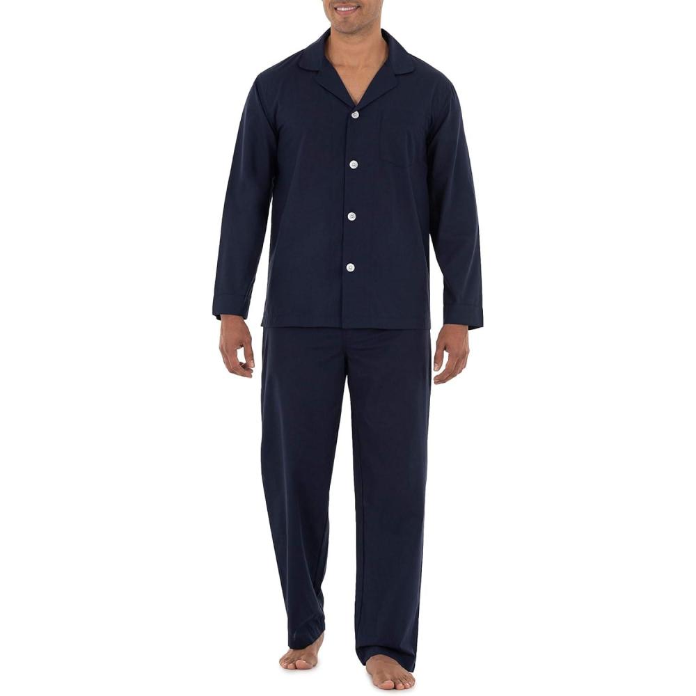 imageFruit of the Loom Mens Long Sleeve Broadcloth Pajama SetNavy Blue