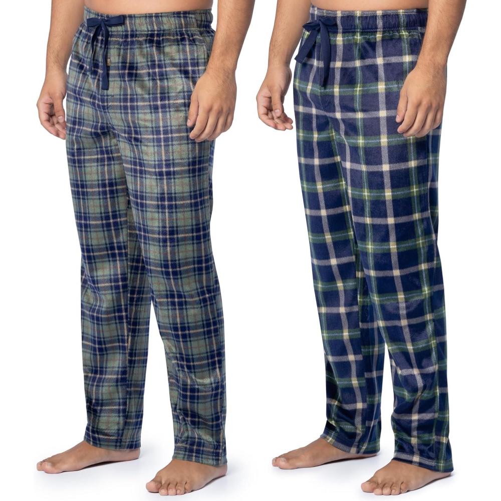 imageFruit of the Loom Mens Microsuede Fleece Sleep Pajama Pants 2packNavyGreen Plaid