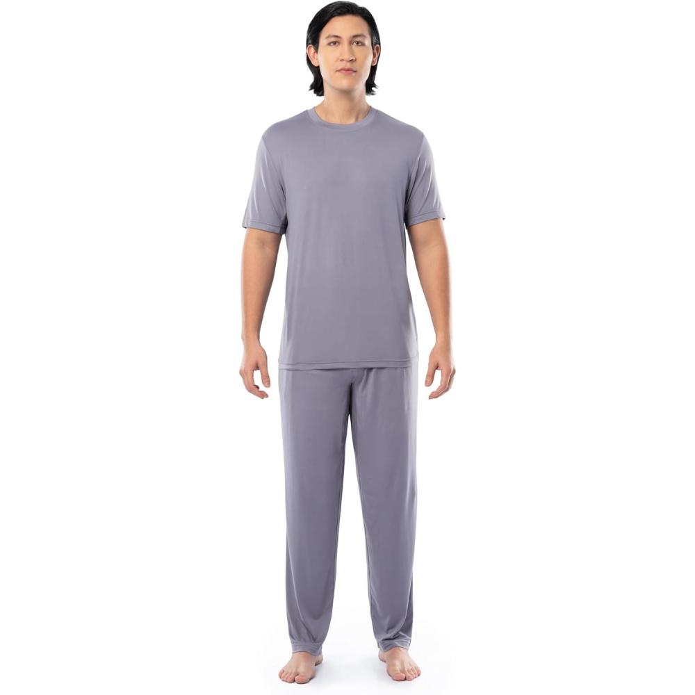 imageFruit of the Loom mens Stretch Mesh Jersey Top and Pant Sleep Pajama SetGrey Heather