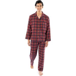 Fruit of the Loom Men’s Flannel Pajama Sleep Set(Red Plaid)