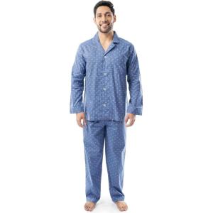 Fruit of the Loom Men’s Long Sleeve Broadcloth Pajama Set(Medium Blue)
