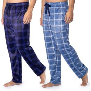 Fruit of the Loom Men’s Microsuede Fleece Sleep Pajama Pants, 2-pack(Blue Plaid/Navy Check)