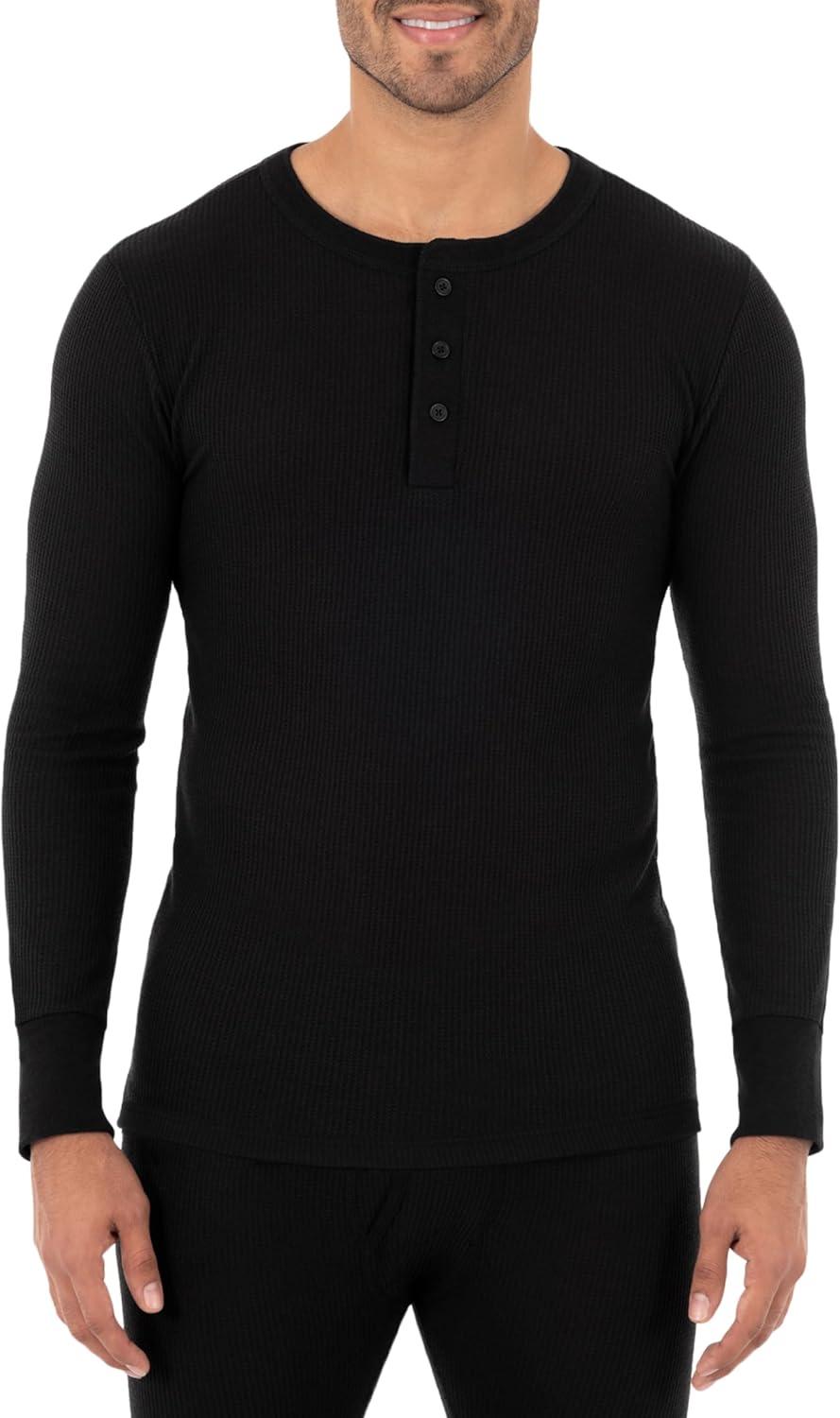 imageFruit of The Loom Mens Recycled Waffle Thermal Underwear Henley Top 1 and 2 PacksBlackNavy 2 Pack
