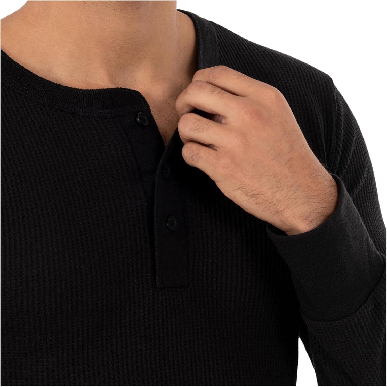 imageFruit of The Loom Mens Recycled Waffle Thermal Underwear Henley Top 1 and 2 PacksBlackNavy 2 Pack