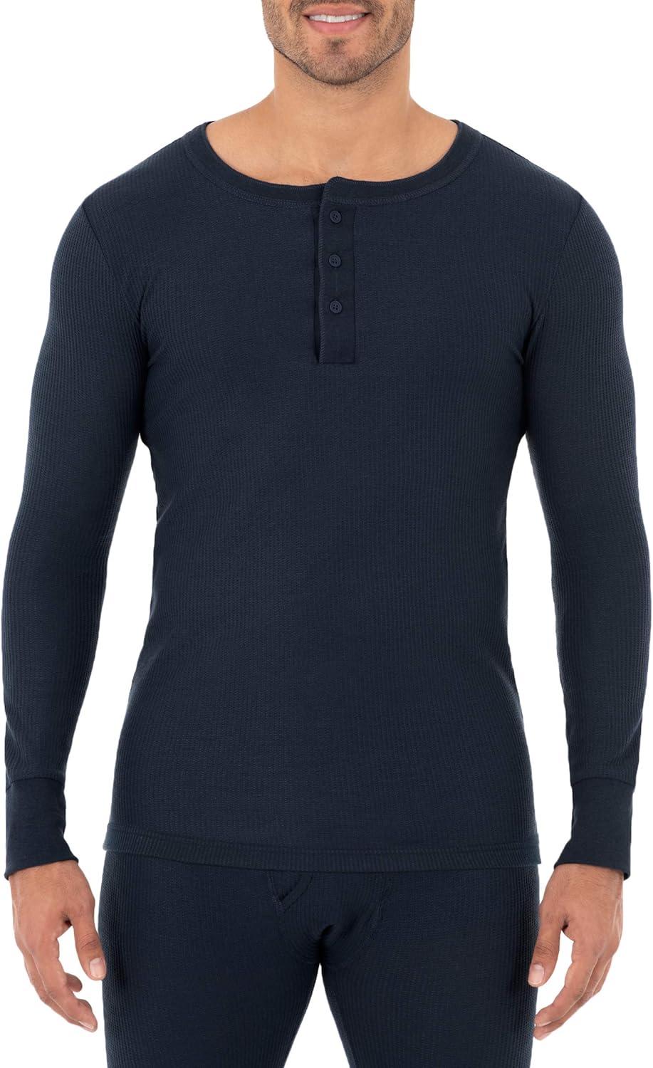 imageFruit of The Loom Mens Recycled Waffle Thermal Underwear Henley Top 1 and 2 PacksBlackNavy 2 Pack