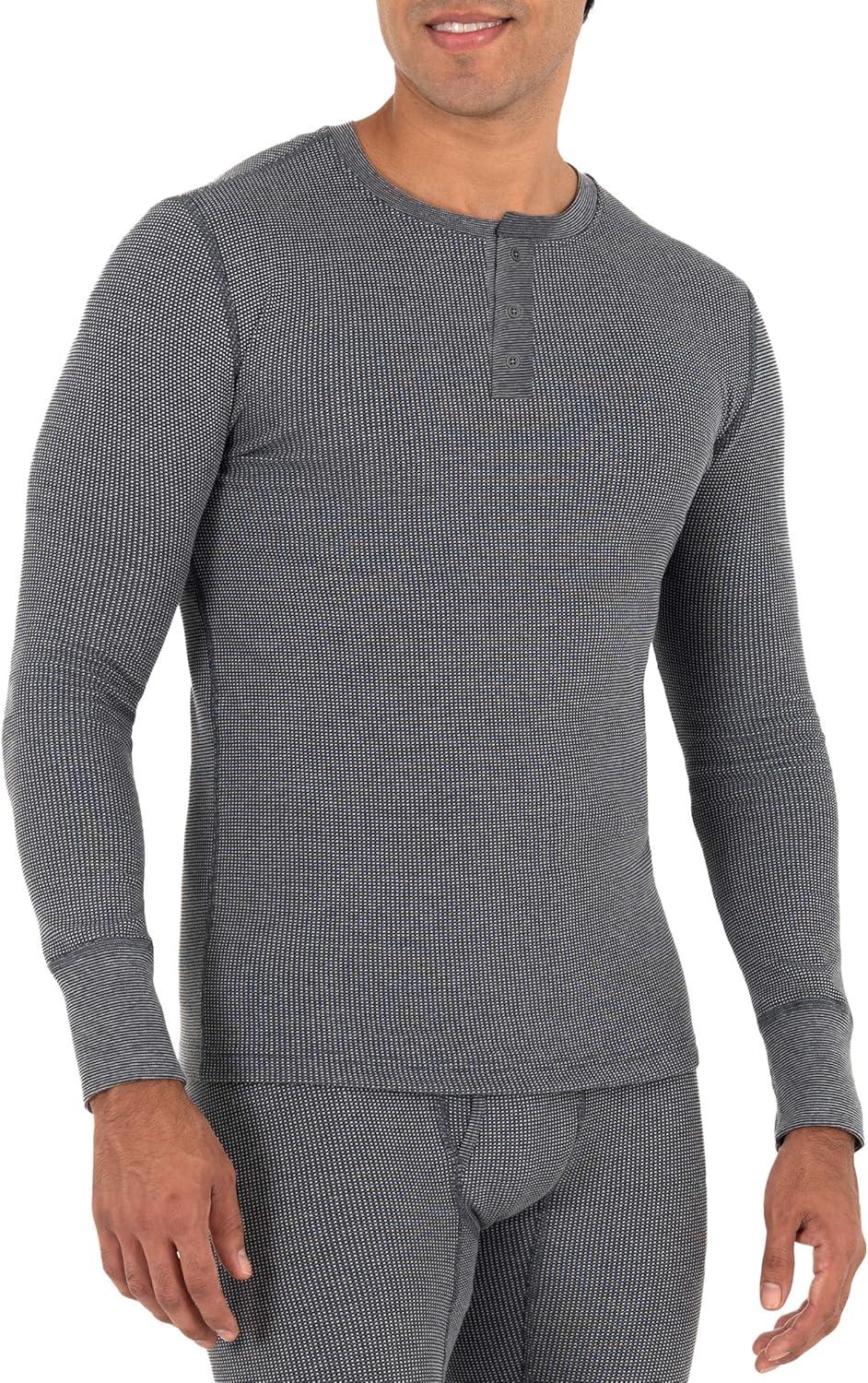 imageFruit of The Loom Mens Recycled Waffle Thermal Underwear Henley Top 1 and 2 PacksGreystone Heather