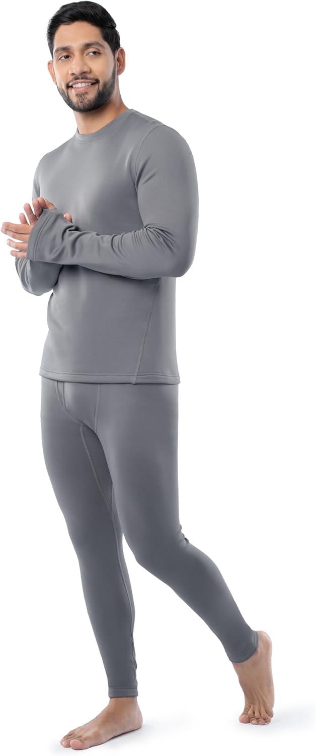 imageFruit of the Loom Mens Heavyweight Brushed Back Fleece Thermal Underwear Base Layer SetGrey