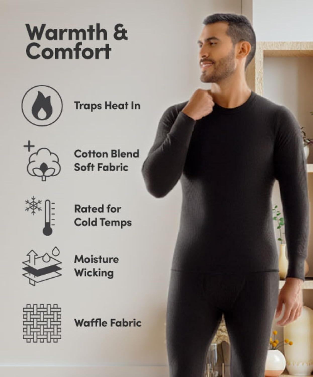 imageFruit of the Loom Mens Recycled Waffle Thermal Underwear Set Top and BottomBlack