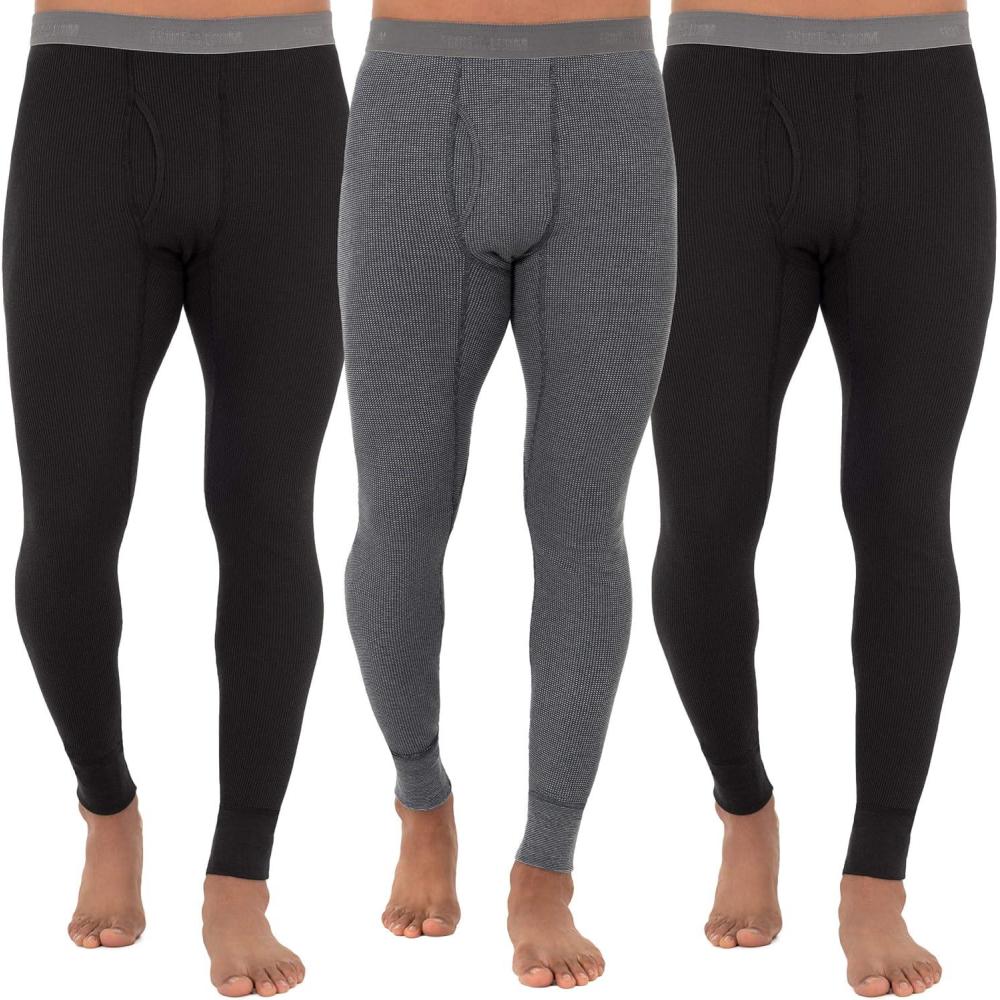 imageFruit of The Loom Mens Recycled Premium Waffle Thermal Underwear Long Johns Bottom 1 2 3 and 4 PacksBlackBlackGreystone Heather 3 Pack