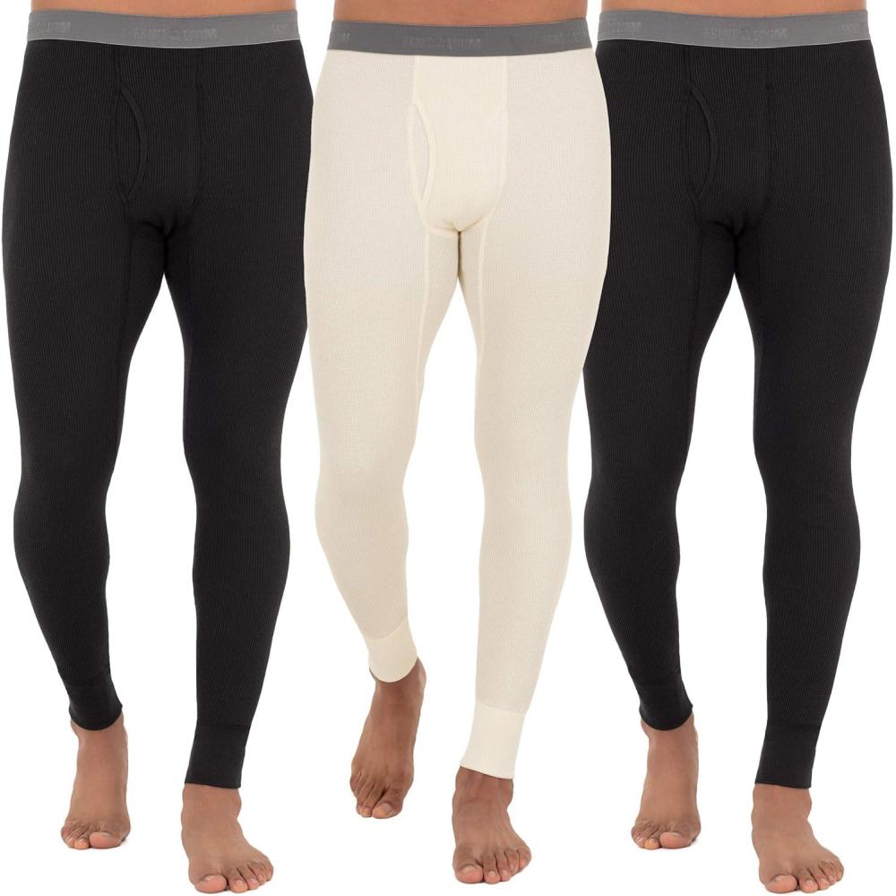 imageFruit of The Loom Mens Recycled Premium Waffle Thermal Underwear Long Johns Bottom 1 2 3 and 4 PacksBlackBlackNatural 3 Pack
