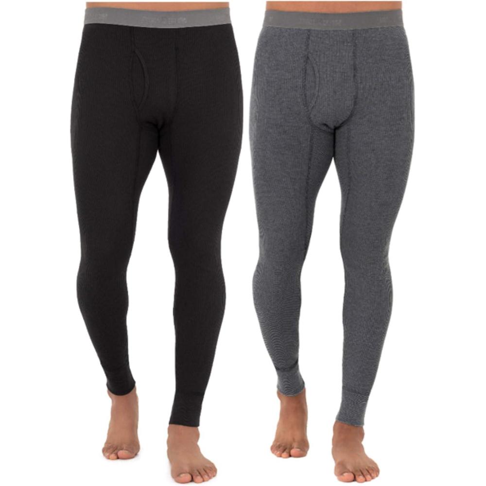 imageFruit of The Loom Mens Recycled Premium Waffle Thermal Underwear Long Johns Bottom 1 2 3 and 4 PacksBlackGreystone Heather 2 Pack