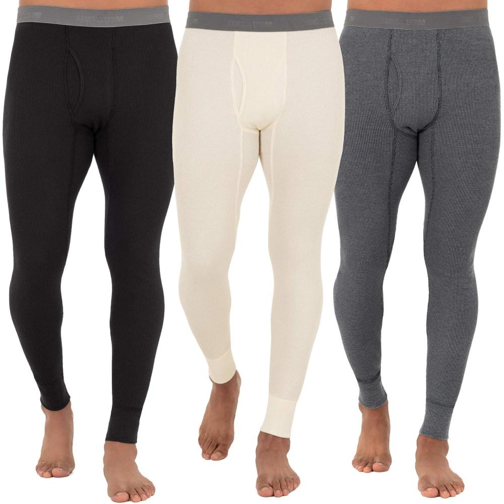 imageFruit of The Loom Mens Recycled Premium Waffle Thermal Underwear Long Johns Bottom 1 2 3 and 4 PacksBlackGreystone HeatherNatural 3 Pack