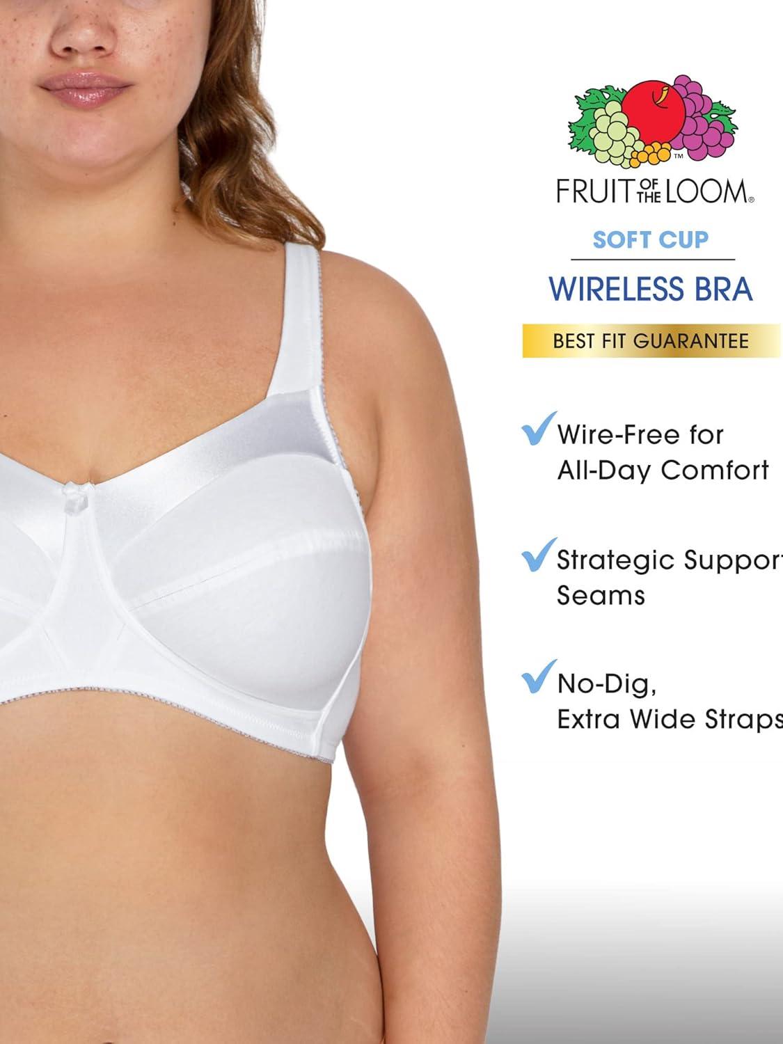 imageFruit of The Loom Womens Cotton Soft Cup Bra WireFree with Seamed Design for Extra SupportBlackWhite