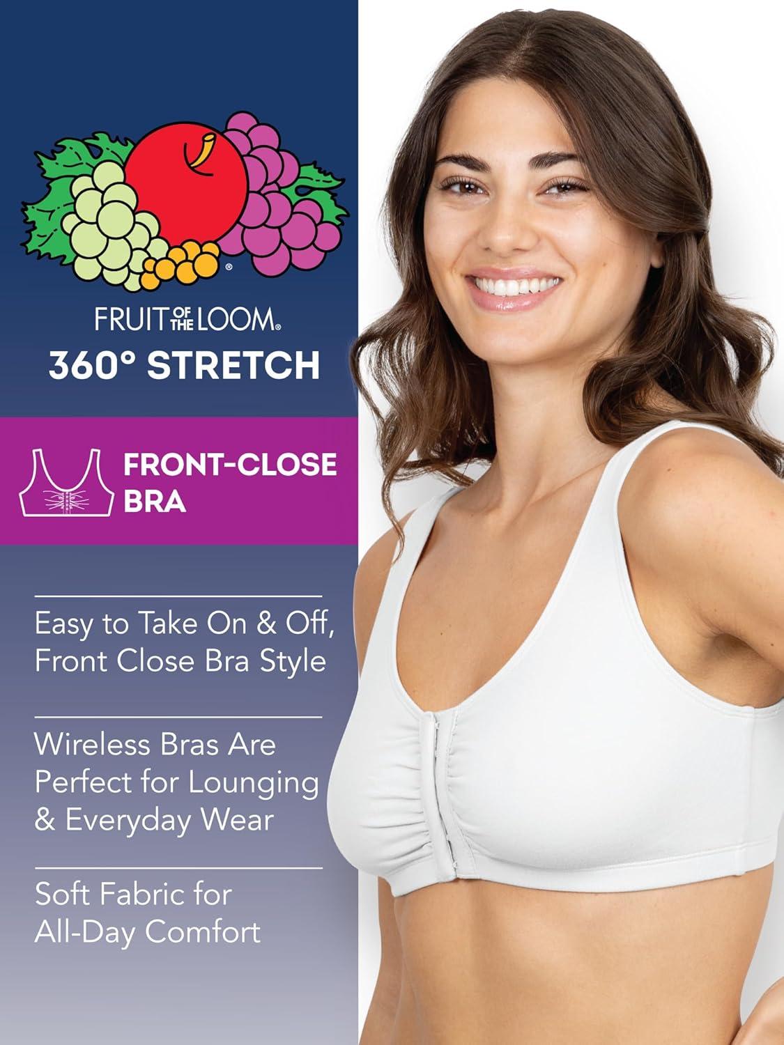 imageFruit of the Loom Woments Front Close Racerback Sport Bra 2 PackBlackWhiteHeather Grey 3pack