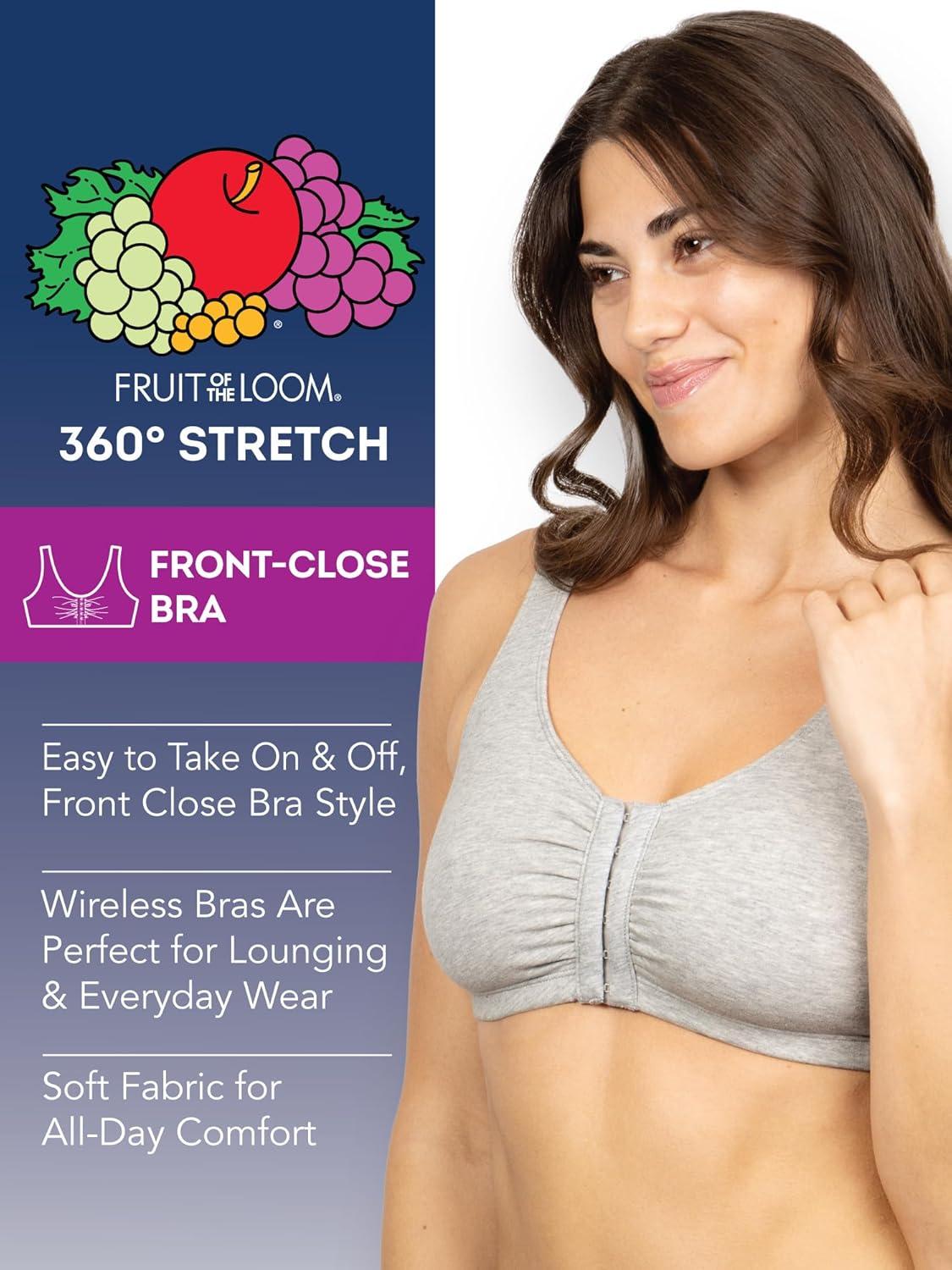 imageFruit of the Loom Woments Front Close Racerback Sport Bra 2 PackBlue Gem HeatherWhiteGrey 3pack