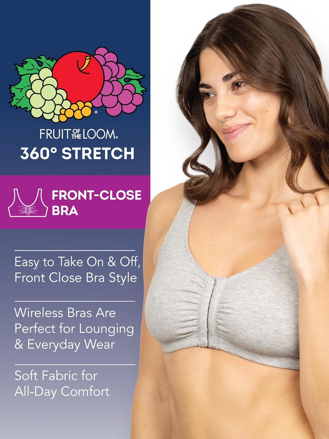 imageFruit of the Loom Woments Front Close Racerback Sport Bra 2 PackHeather GreyWhite 2pack
