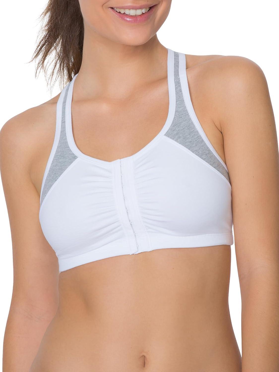 imageFruit of the Loom Woments Front Close Racerback Sport Bra 2 PackWhite With GreyBlack With Grey
