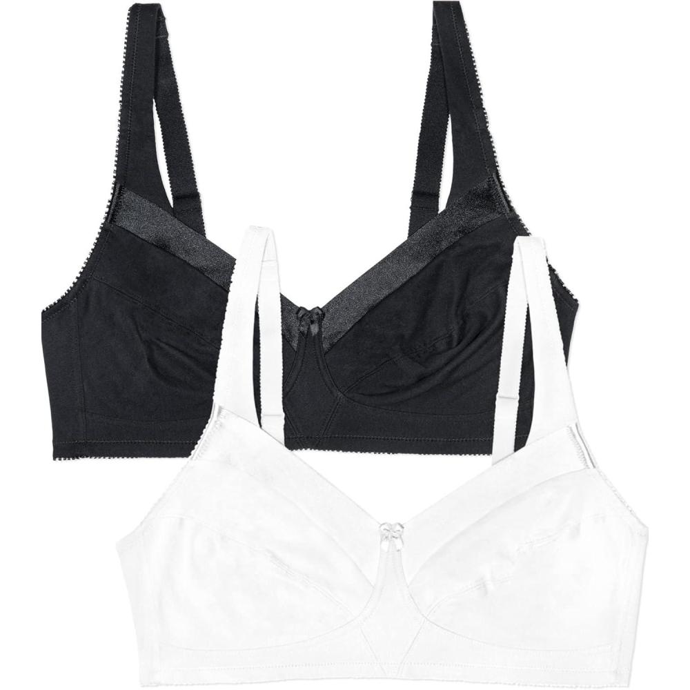 imageFruit of The Loom Womens Cotton Soft Cup Bra WireFree with Seamed Design for Extra SupportBlackWhite