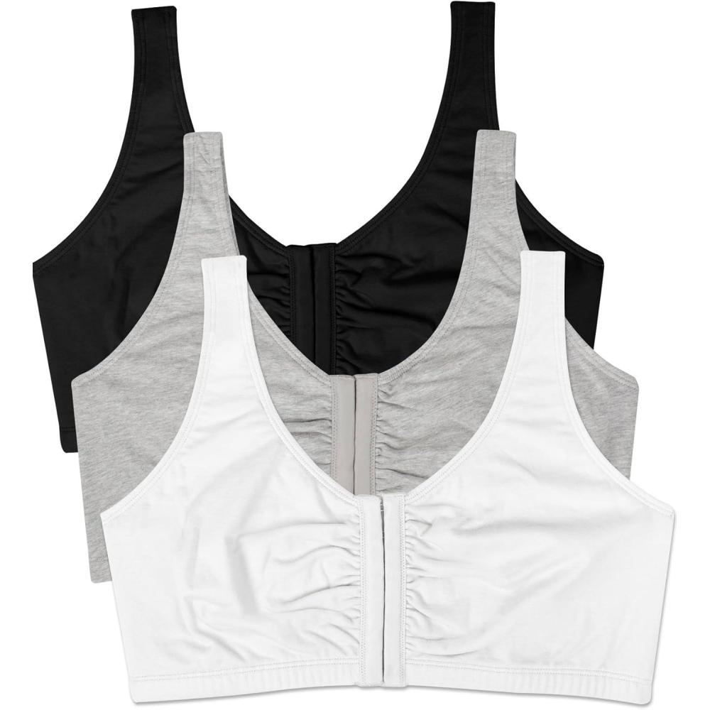 imageFruit of the Loom Woments Front Close Racerback Sport Bra 2 PackBlackWhiteHeather Grey 3pack