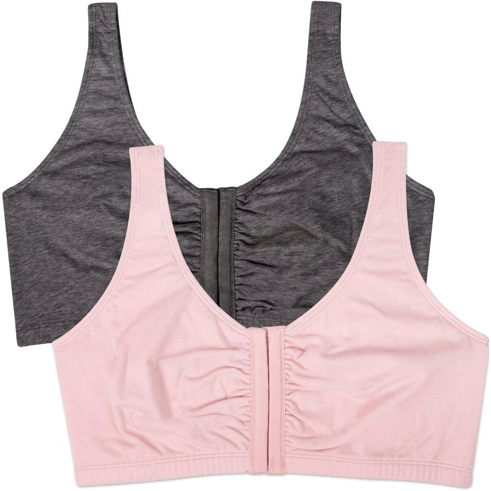 imageFruit of the Loom Woments Front Close Racerback Sport Bra 2 PackBlushing RoseCharcoal Heather 2pack