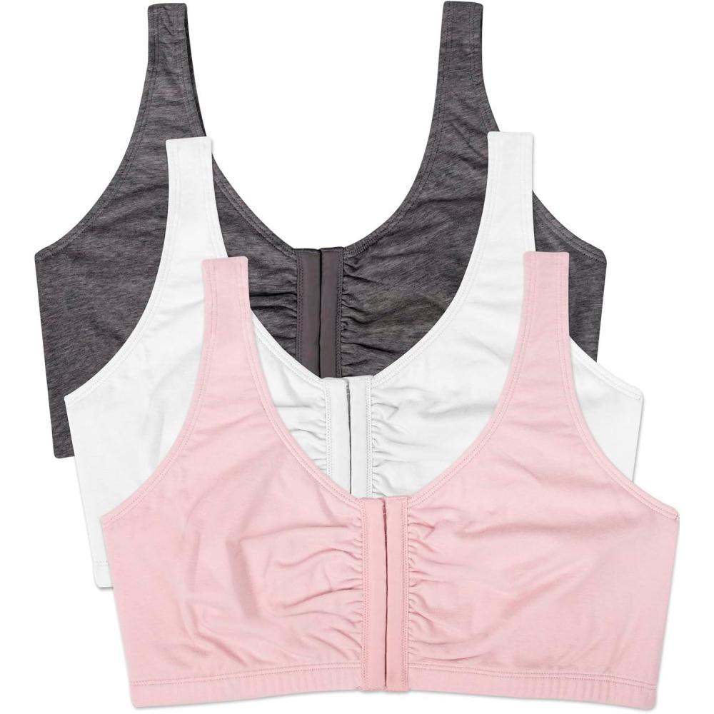 imageFruit of the Loom Woments Front Close Racerback Sport Bra 2 PackBlushing RoseCharcoalWhite 3pack