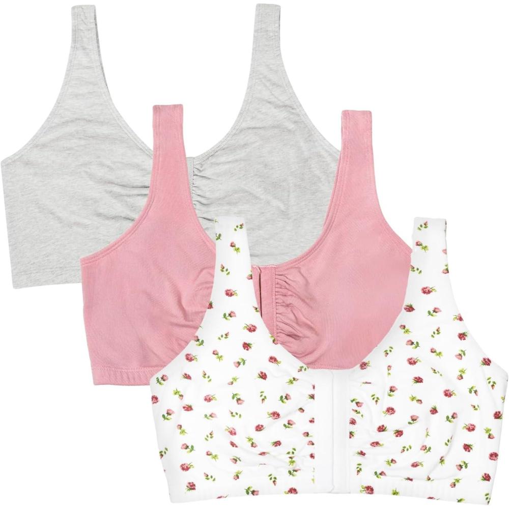 imageFruit of the Loom Woments Front Close Racerback Sport Bra 2 PackDancing RosebudsLilasGrey
