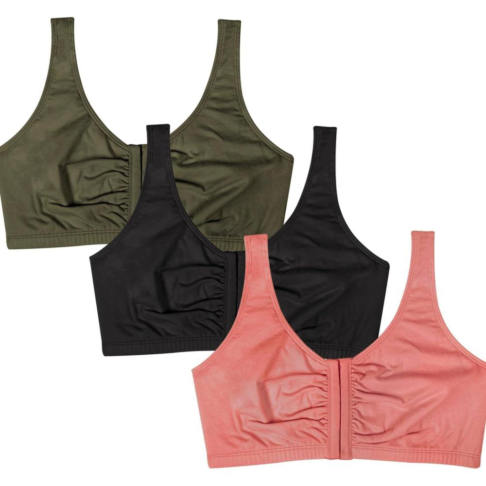 imageFruit of the Loom Woments Front Close Racerback Sport Bra 2 PackDesert Dusk Olive NightBlack