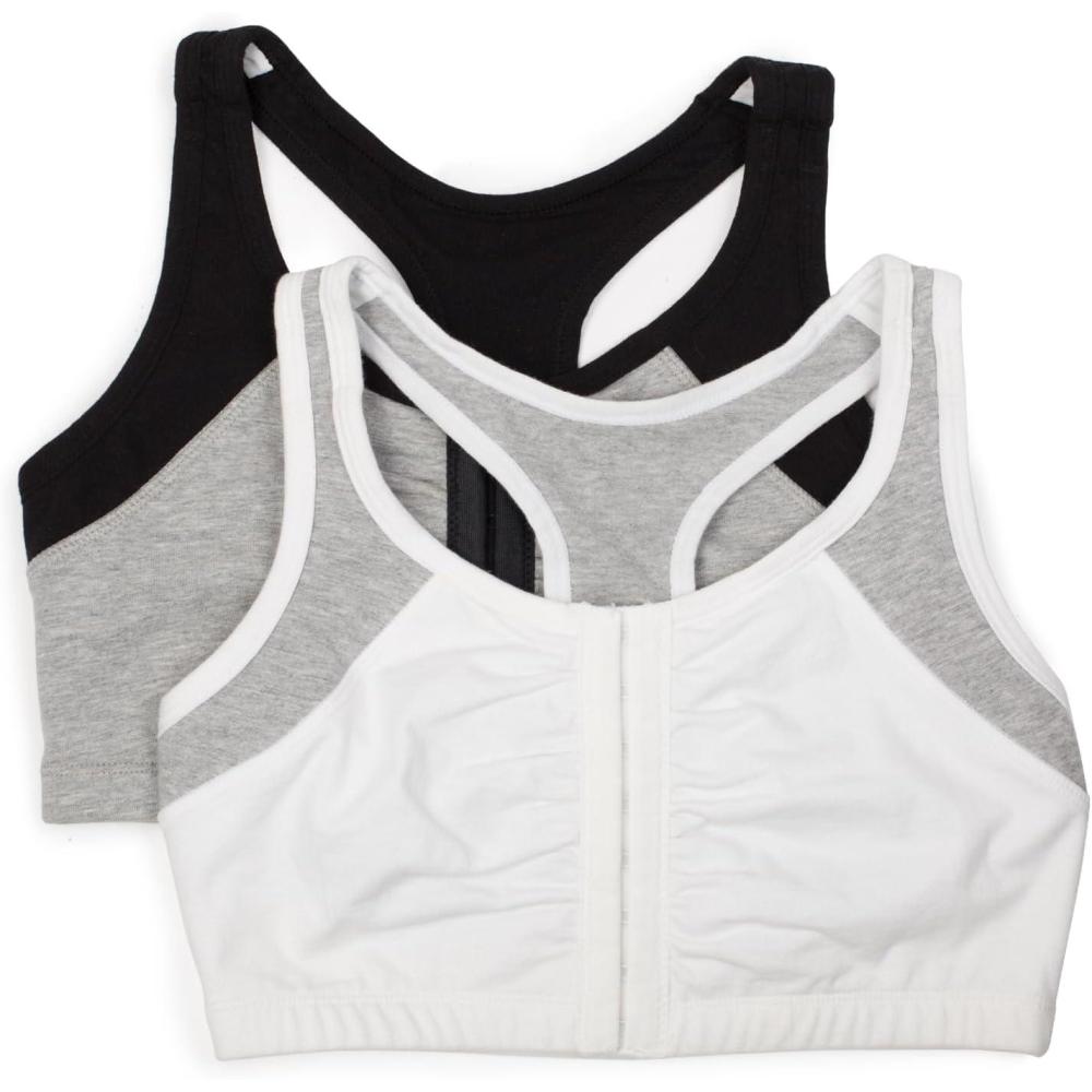 imageFruit of the Loom Woments Front Close Racerback Sport Bra 2 PackWhite With GreyBlack With Grey