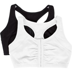 Fruit of the Loom Woment’s Front Close Racerback Sport Bra 2 Pack(Black Hue/White)