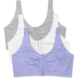 Fruit of the Loom Woment’s Front Close Racerback Sport Bra 2 Pack(Blue Gem Heather/White/Grey 3-pack)