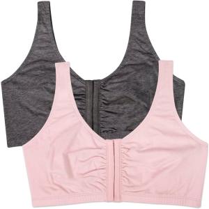 Fruit of the Loom Woment’s Front Close Racerback Sport Bra 2 Pack(Blushing Rose/Charcoal Heather 2-pack)