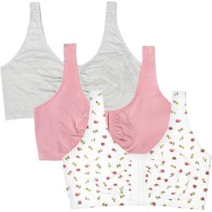 Fruit of the Loom Woment’s Front Close Racerback Sport Bra 2 Pack(Dancing Rosebuds/Lilas/Grey)