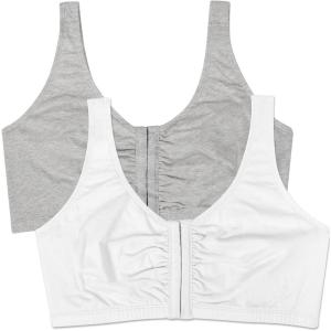 Fruit of the Loom Woment’s Front Close Racerback Sport Bra 2 Pack(Heather Grey/White 2-pack)