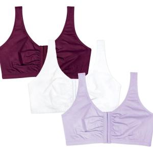 Fruit of the Loom Woment’s Front Close Racerback Sport Bra 2 Pack(Lilac Whisper/White/Purple Velvet)