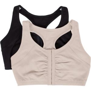 Fruit of the Loom Woment’s Front Close Racerback Sport Bra 2 Pack(Sand/Black Hue)
