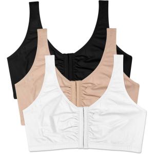 Fruit of the Loom Woment’s Front Close Racerback Sport Bra 2 Pack(Sand/Black/White)