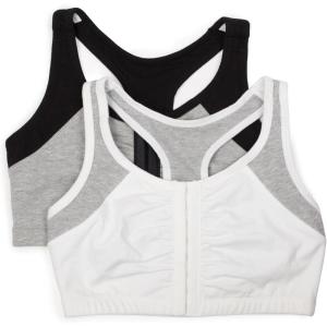 Fruit of the Loom Woment’s Front Close Racerback Sport Bra 2 Pack(White With Grey/Black With Grey)