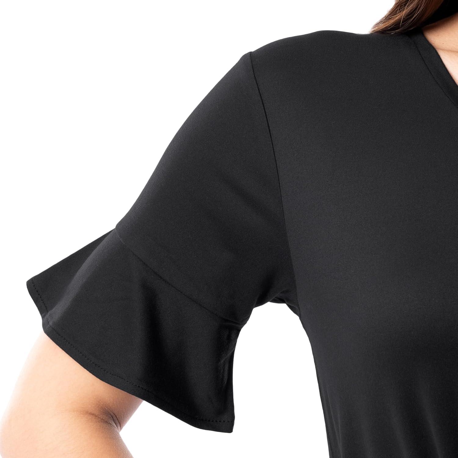 imageFruit of the Loom Womens 360 Stretch Ruffle Sleeve Vneck Tee and Capri Sleep Pajama SetBlack