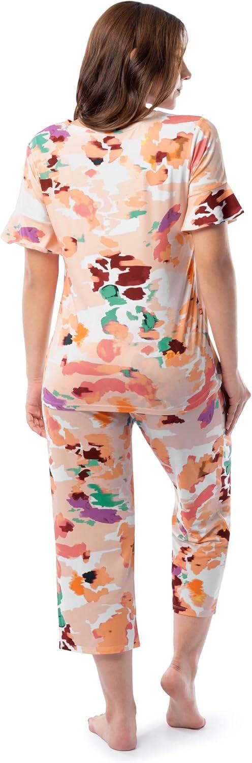 imageFruit of the Loom Womens 360 Stretch Ruffle Sleeve Vneck Tee and Capri Sleep Pajama SetPainters Palette