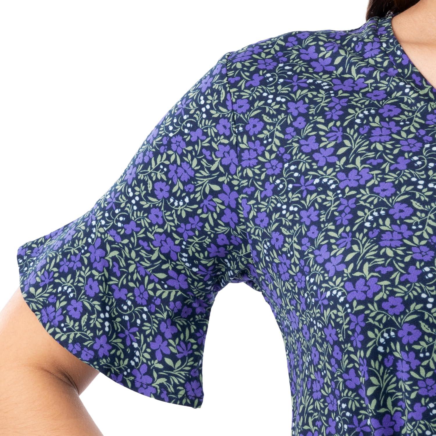 imageFruit of the Loom Womens 360 Stretch Ruffle Sleeve Vneck Tee and Capri Sleep Pajama SetSmall Bloom