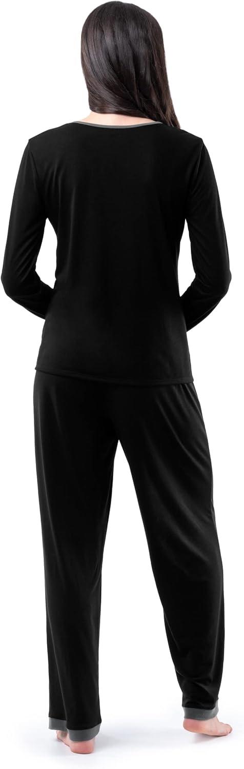 imageFruit of the Loom Womens Long Sleeve Tee and Pant 2 Piece Sleep SetBlack