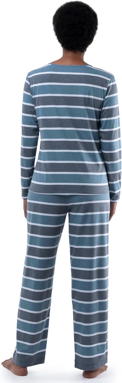 imageFruit of the Loom Womens Long Sleeve Tee and Pant 2 Piece Sleep SetBlue Stripe