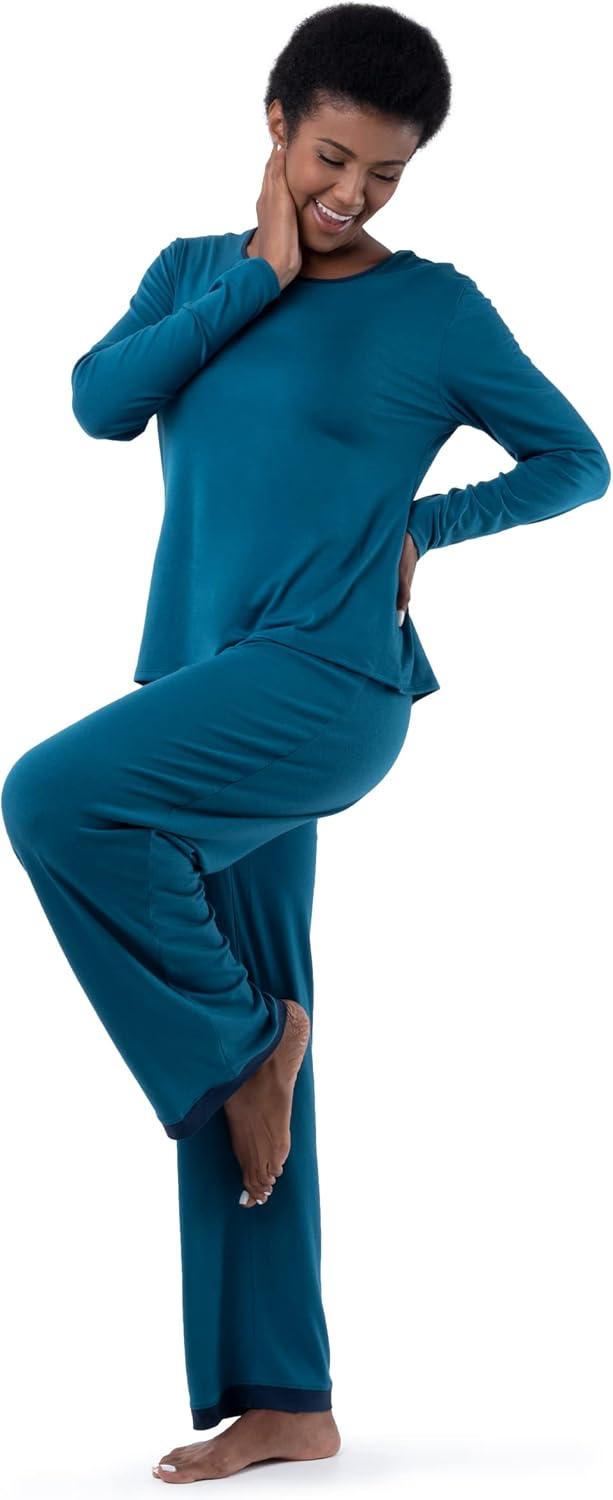imageFruit of the Loom Womens Long Sleeve Tee and Pant 2 Piece Sleep SetDark Sea
