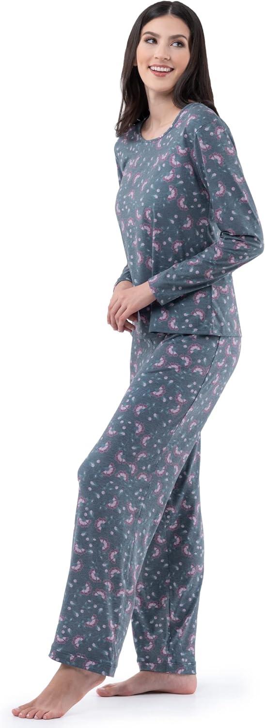 imageFruit of the Loom Womens Long Sleeve Tee and Pant 2 Piece Sleep SetFloral Print