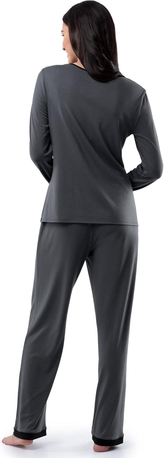 imageFruit of the Loom Womens Long Sleeve Tee and Pant 2 Piece Sleep SetGrey