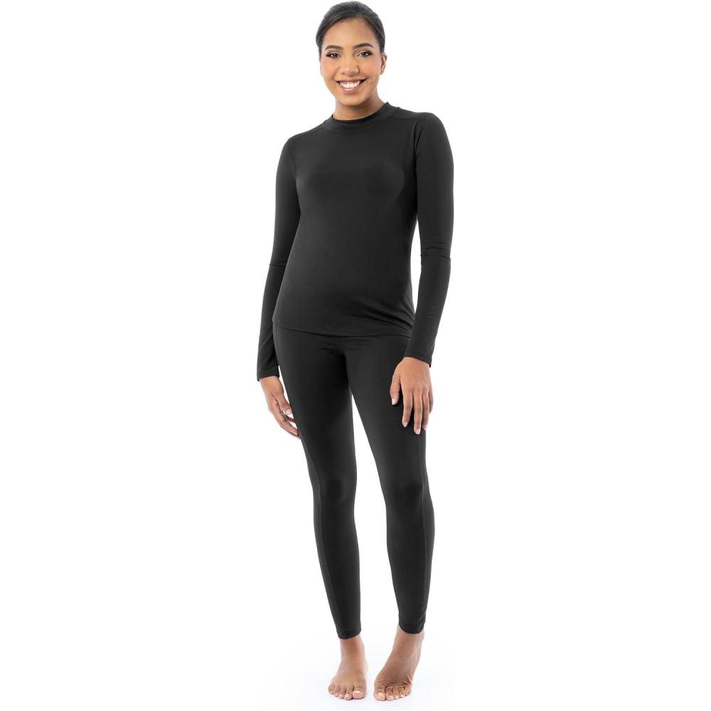 imageFruit of the Loom Womens High Neck Top and Legging Thermal SetBlack