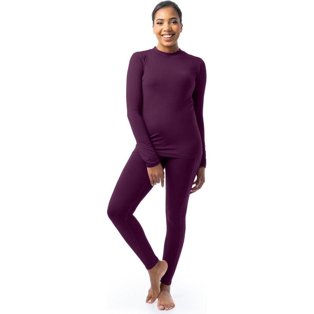 imageFruit of the Loom Womens High Neck Top and Legging Thermal SetPurple