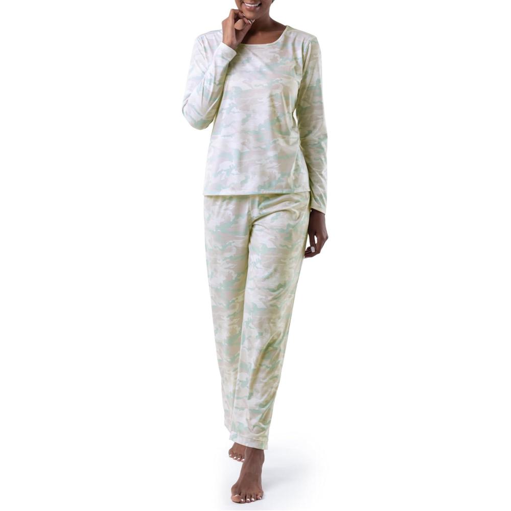 imageFruit of the Loom Womens Long Sleeve Tee and Pant 2 Piece Sleep SetGrey Camo