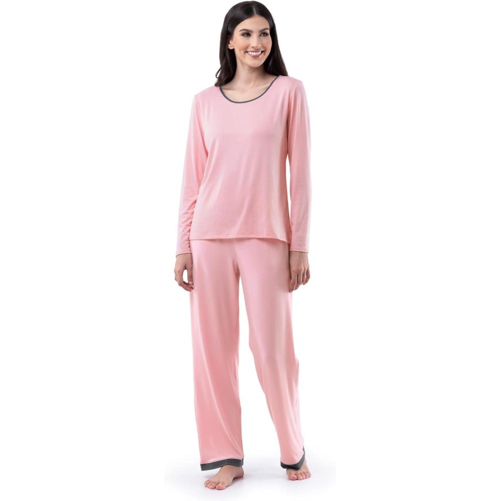 imageFruit of the Loom Womens Long Sleeve Tee and Pant 2 Piece Sleep SetSoft Pink